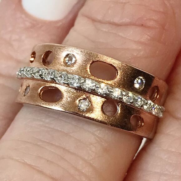 Brushed Copper Red Rose Gold Tone Over Sterling Silver 925 Abstract Cutout Ring - Picture 3 of 14